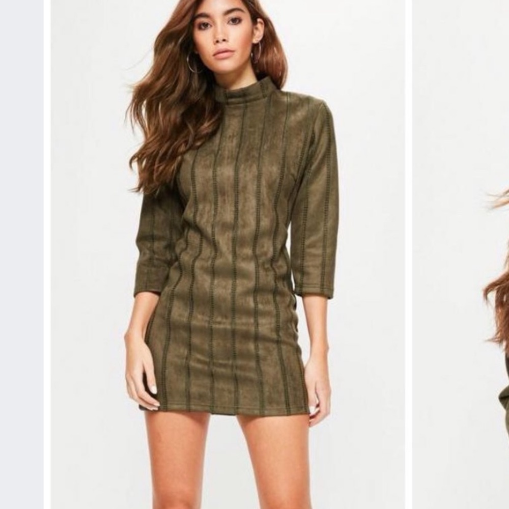Misguided khaki stitch high neck dress